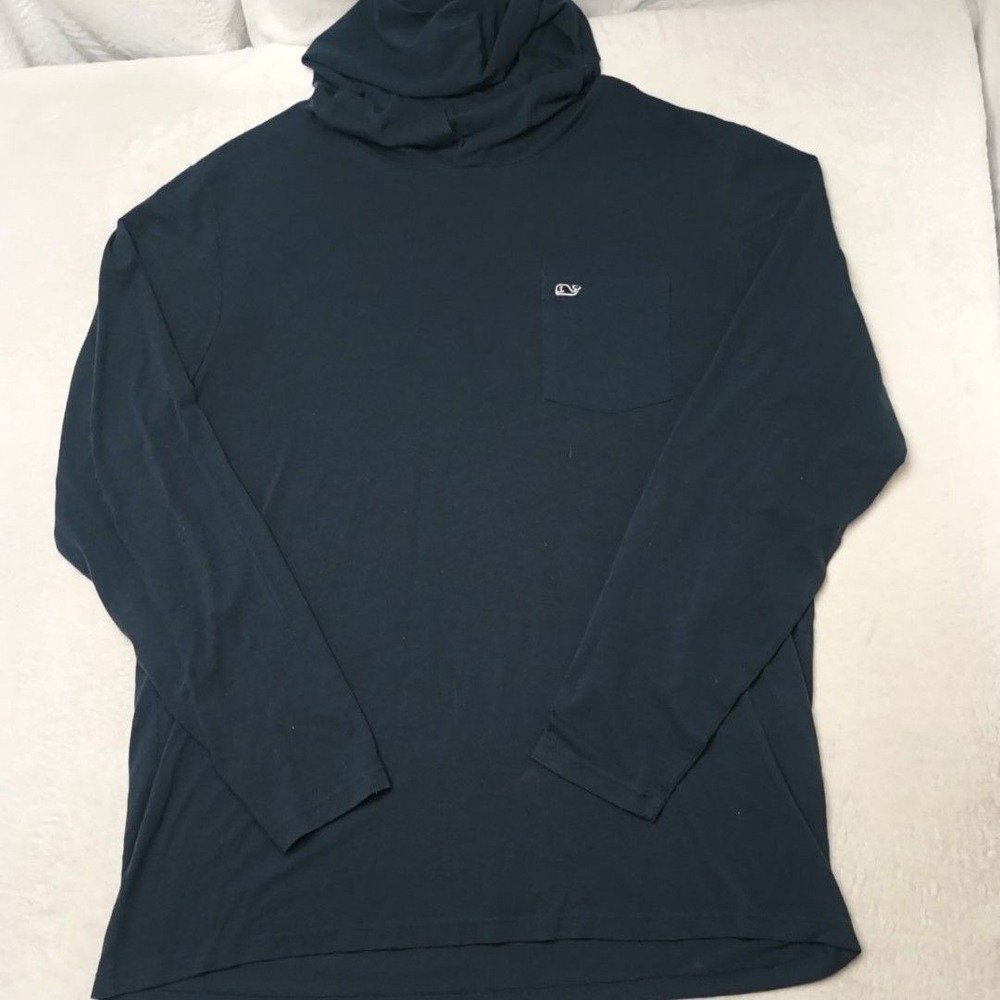 Vineyard Vines Sweatshirt Mens L Blue Pullover Mock Neck Tagless Stretch Fishing